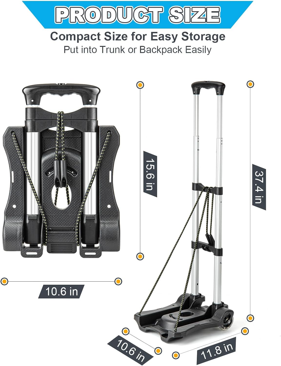 Vsaikeo Small Folding Hand Truck Dolly with 2 Wheels, Foldable Luggage Cart