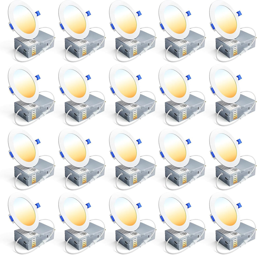 Ensenior 20 Pack 6 Inch LED Recessed Light, 5CCT Dimmable Canless Wafer