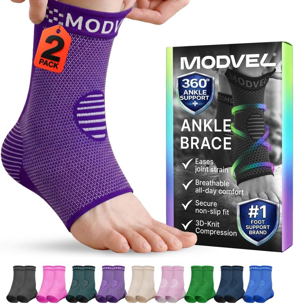 Modvel Foot & Ankle Brace Socks for Sprained Ankle Compression Sleeve - Foot Support for Women & Men - Tendonitis & Arthritis Ankle Brace Sports Running, Torn Ligaments & Women Stabilizing Ankle Wrap