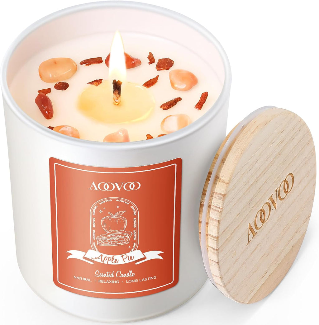 AOOVOO Lavender Scented Candles for Women - Aromatherapy Candle with Crystals Inside, 10oz Soy Candles for Home Scented, Birthday Gifts Mothers Day Candle for Women Mom