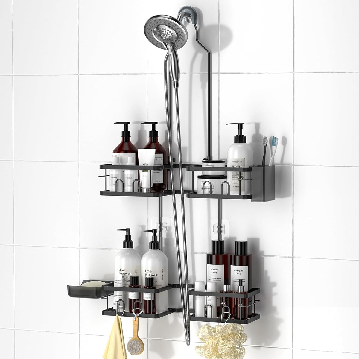 REINHARDT Adjustable Shower Caddy Hanging Rustproof Shower Organizer, Black