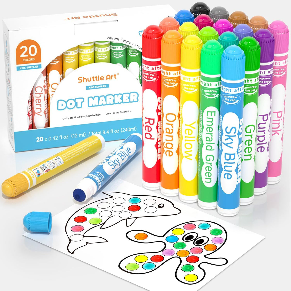 Shuttle Art Dot Markers, 10 Colors Washable Markers for Toddlers,Bingo Daubers Supplies Kids Preschool Children, Non Toxic Water-Based