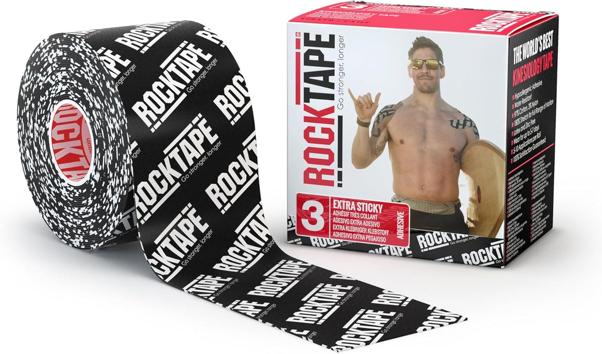 RockTape Extra Sticky Kinesiology Tape - Athletic Tape for Muscle Pain Relief, Injury Recovery - Microscopic Skin Lifting & Decompression - Sweat & Water Resistant