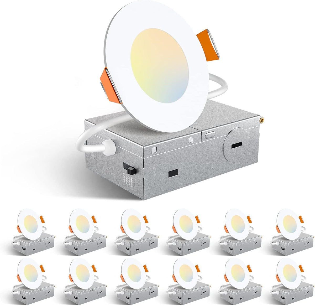 Amico 12 Pack 6 Inch LED Recessed Lighting, Canless Wafer Downlight, White