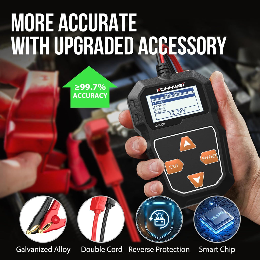 KONNWEI KW208 12V Car Battery Tester, Battery Load Tester Automotive 12V Alternator Starter Tester Digital Auto Battery Analyzer Charging Cranking System Tester for Car Truck Marine Motorcycle Boat