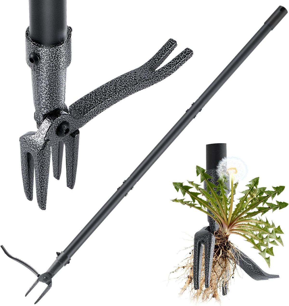 Stand Up Weed Puller Tool, 46" Adjustable All-Metal Long Handle Weeder with 4-Claw Steel Head, Remove Weeds by Roots Without Bending or Kneeling, Heavy Duty Garden Tool Back & Knee Friendly