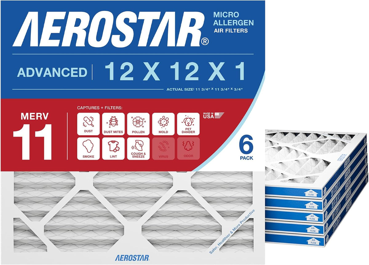 Aerostar Air Filter 12x12x1 MERV 8 AC Filter, HVAC, Furnace Filter, 4 Pack