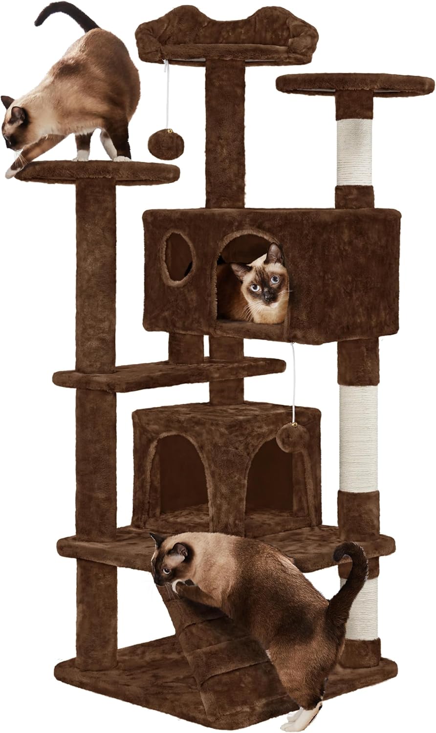 Yaheetech 54in Cat Tree Tower, 2 Caves, Kitten-Ear Perch & Scratching Posts