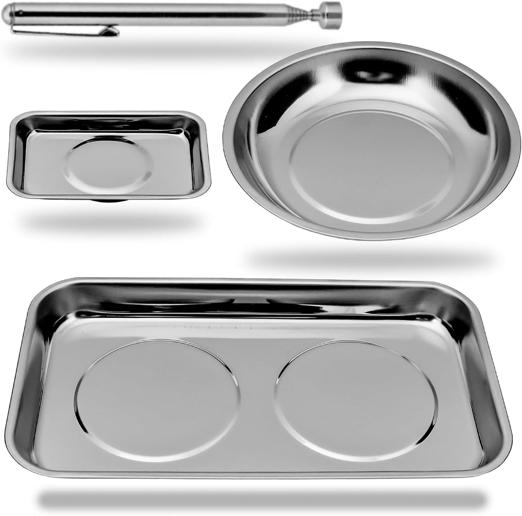 HORUSDY Magnetic Tray | 3-Piece | Round Magnetic Parts Tray | 3 Inch 4 Inch 6 Inch Magnetic Tray for Mechanic's | Stainless Steel