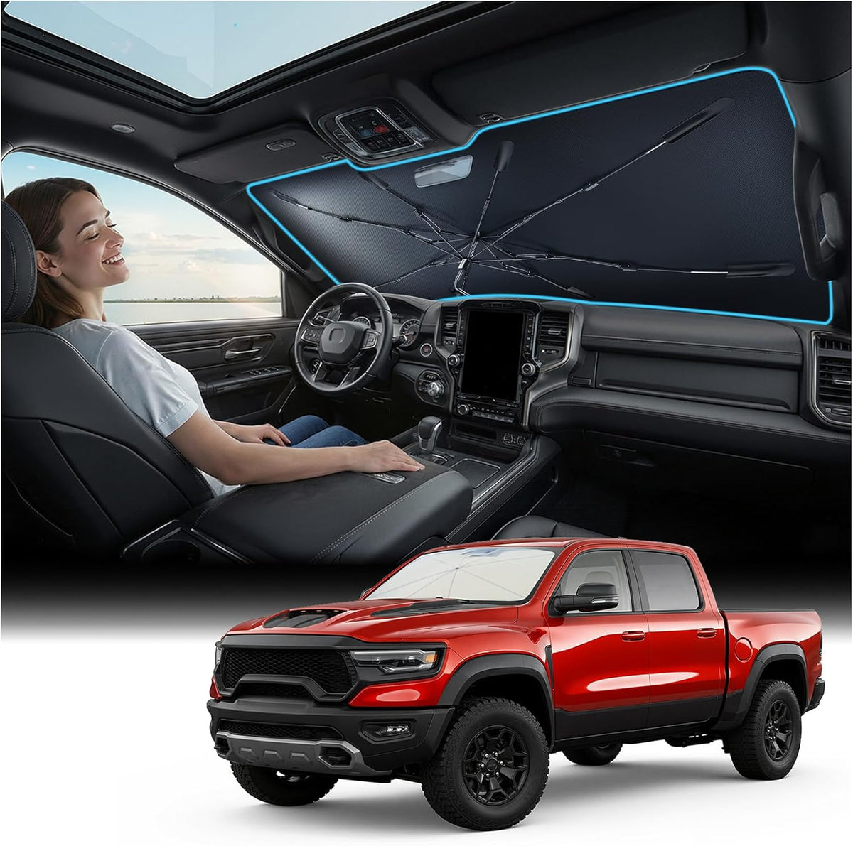 Nmoiss 2026 Windshield Sun Shade Umbrella [Vinyl Coating Heat Shield]