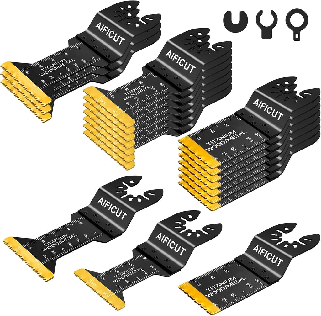 AIFICUT 55 PCS Oscillating Saw Blades Quick Release Universal oscillating Tool Blades Wood Plastics and Metal Multitool Blade Kits for Wood fit Dewalt Rockwell Milwaukee Makita Ryobi