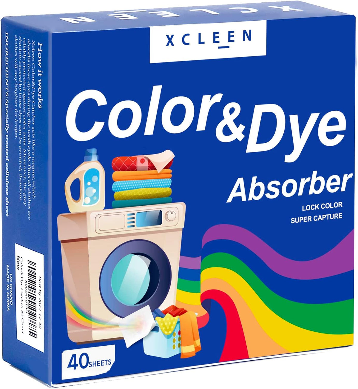 Xcleen Color Absorber Laundry Sheets 120 Count, Dye Catcher to Prevent Clothes from Smearing, Fragrance Free Color Trapping Sheets for Home School or Apartment