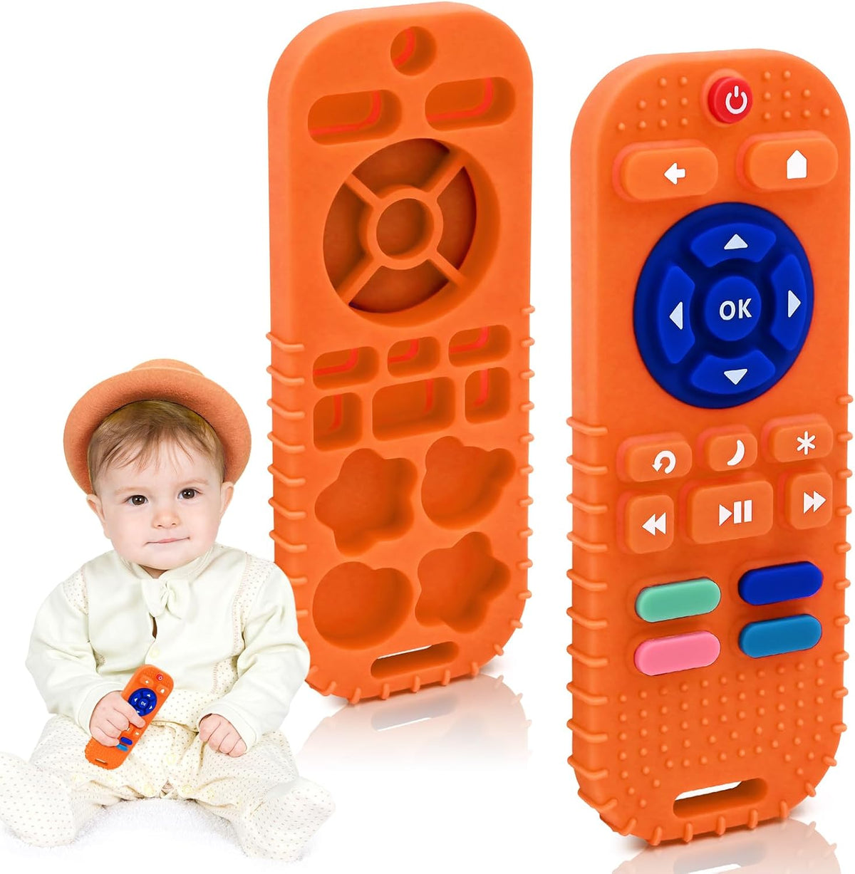 Teething Relief Teethers Toys for Babies 3-6-12 Months Gifts, Food Grade Silicone Sensory Baby Remote Control Teether Bath Toy for Newborn Infant Boy Girl Autism Birthday Christmas Gift, Black