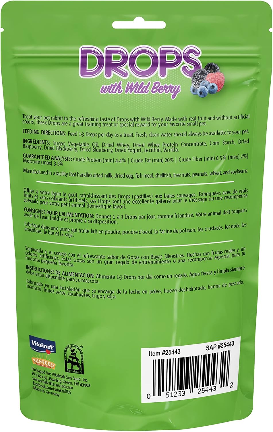 Vitakraft Drops Rabbit Treats with Wildberry Flavor – 5.3 oz Delicious Yogurt-Based Snacks for Rabbits, Guinea pigs, Hamsters, Gerbils, Mice, Rats, Chinchillas, and other Small Animals.