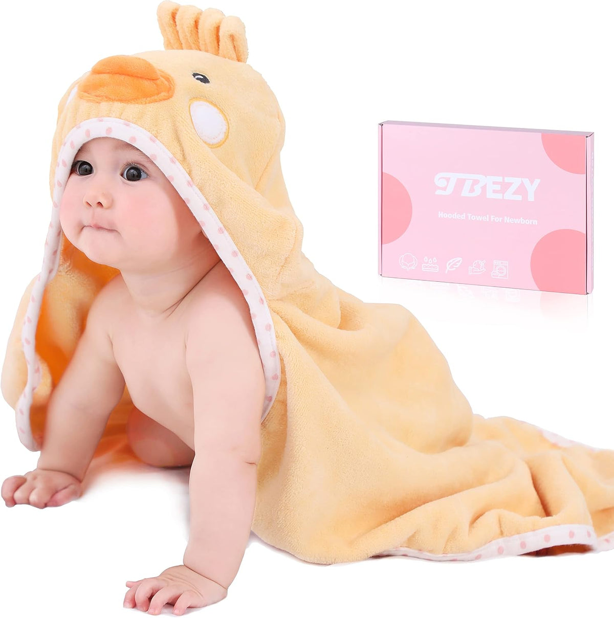 TBEZY Baby Hooded Towel with Unique Animal Design Ultra Soft Thick Cotton Bath Towel for Newborn (Bunny)