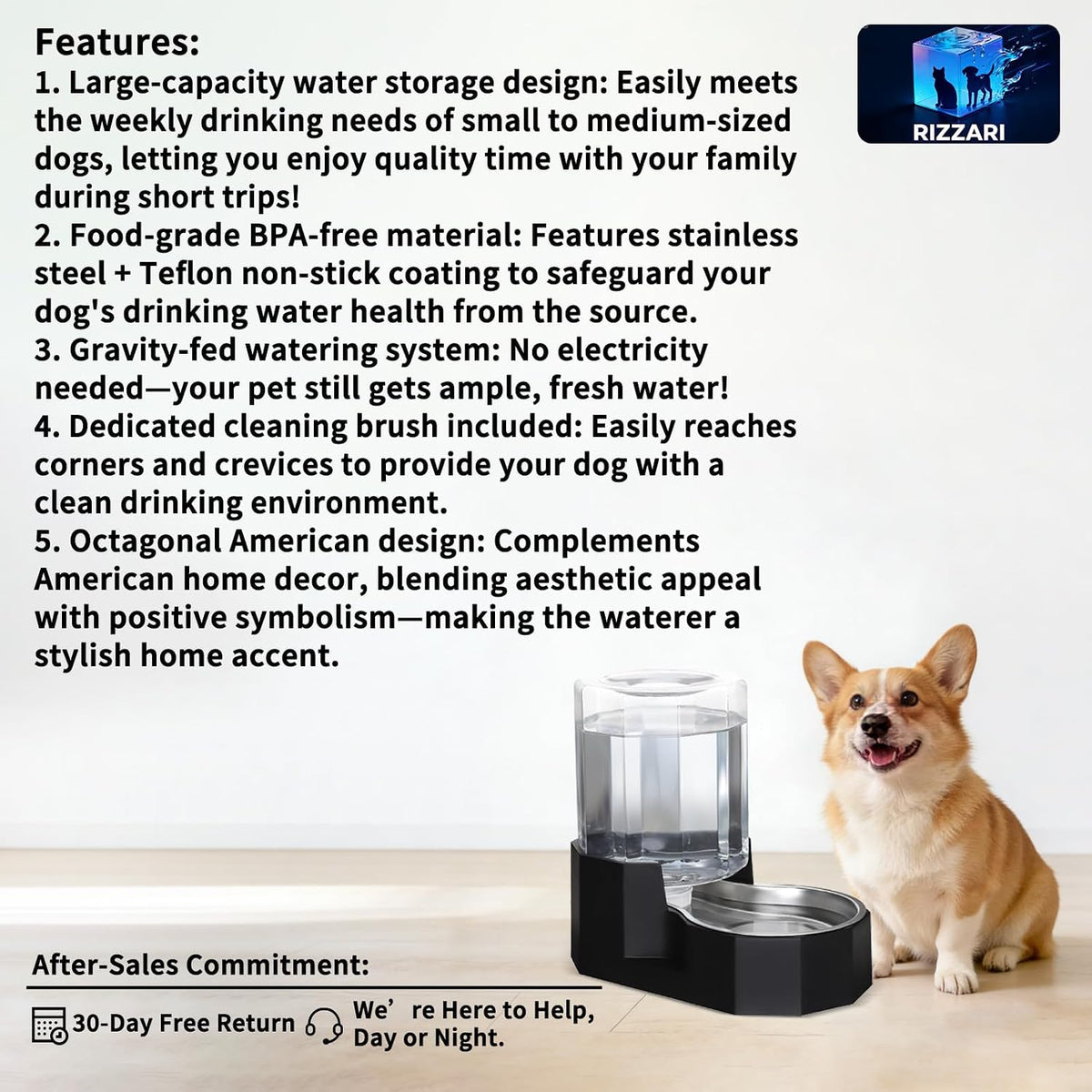 Sfozstra 5L Cat Gravity Water Bowl Dispenser: Stainless Steel Bowl | No Power Needed / No Filter Required / Spill Proof Design / Easy Cleaning / Cats & Small Dogs / Home Crate Area & Travel