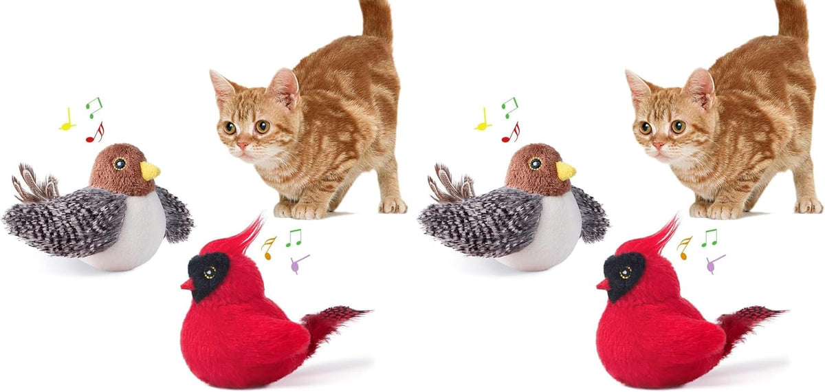 Potaroma Cat Toys Chirping Birds 2 Pcs with Catnip SilverVine, Interactive Cat Kicker, Lifelike Birdie Tweets, Indoor Kitty Kitten Exercise Toys 4.0"