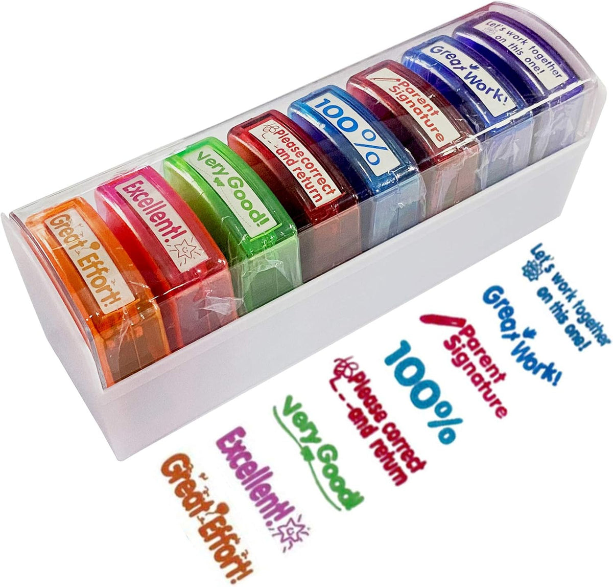 Teacher Stamps for Grading Classroom,Parent Signature Teacher Self-Inking Stamp Set for Homework Teacher Supplies with 8 pcs