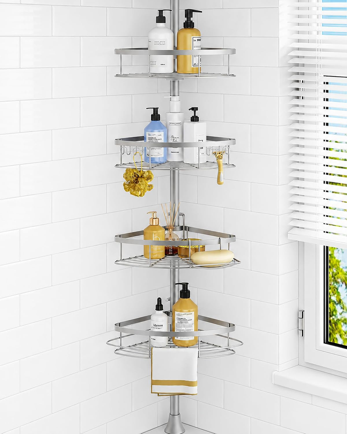 SEIRIONE Rustproof Corner Shower Caddy Tension Pole for Bathroom Organizers