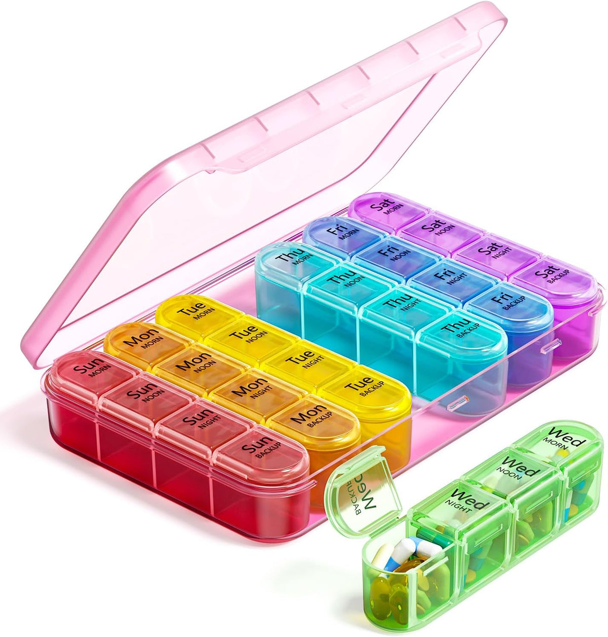 Odaro Weekly Pill Organizer 4 Times A Day, Daily Pill Box 7 Day, Black