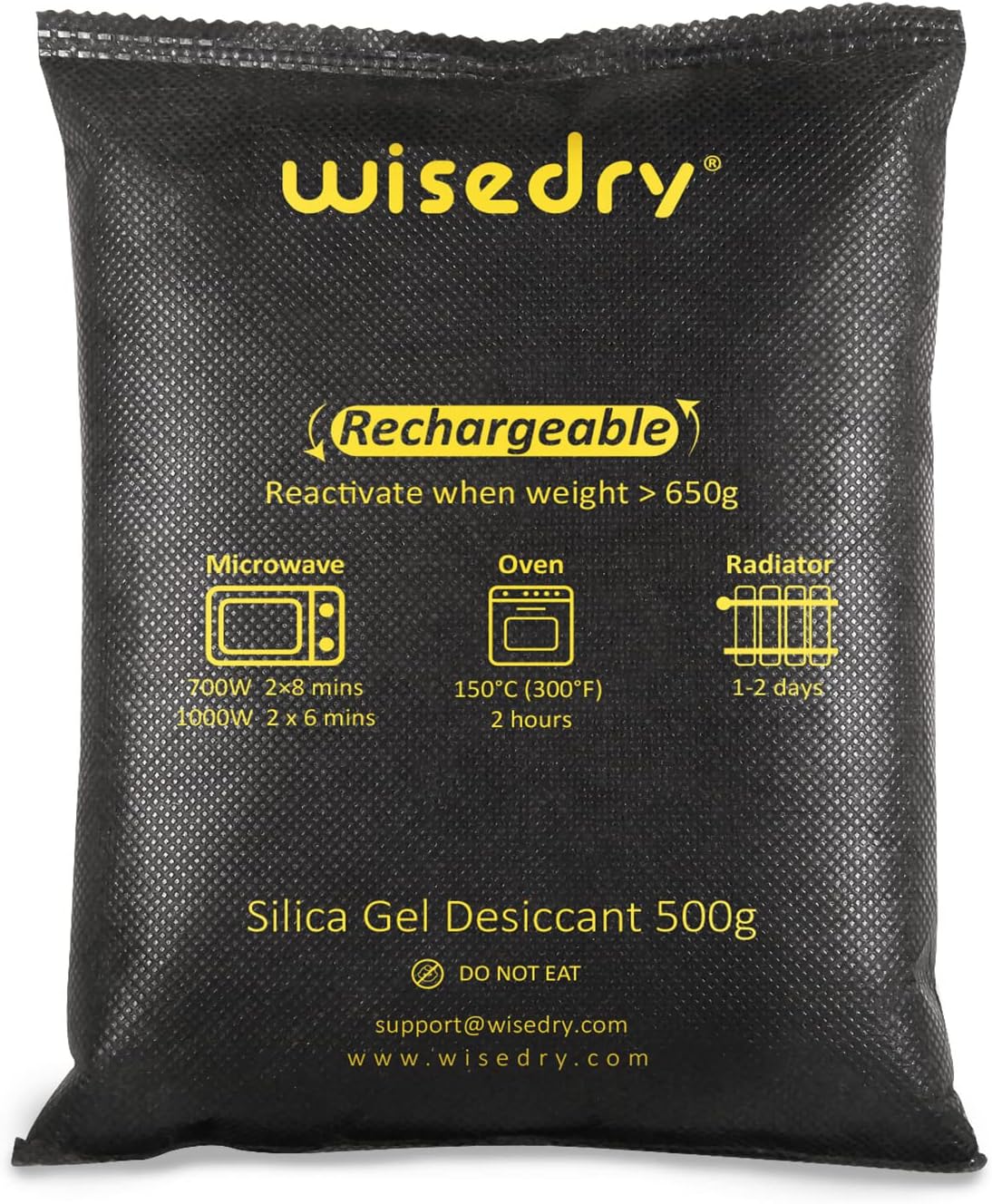 wisedry 2 x 500 Gram See-Through Silica Gel Packets, Color-Indicating Desiccant Packs for Storage, Reusable Gun Safe Dehumidifier, Rechargeable Car Dehumidifier Bag