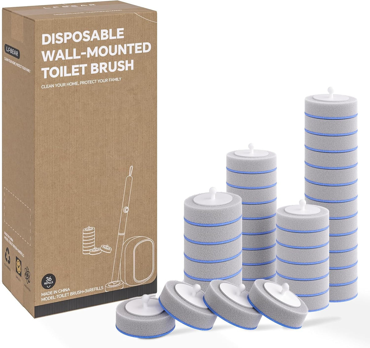 Disposable Toilet Cleaning System - Toilet Brush Kit with 36 High-Performance Refills, Wall Mounted Toilet Brush and Holder for Deep Cleaning Bathroom (Toilet Brush+18 Refills)