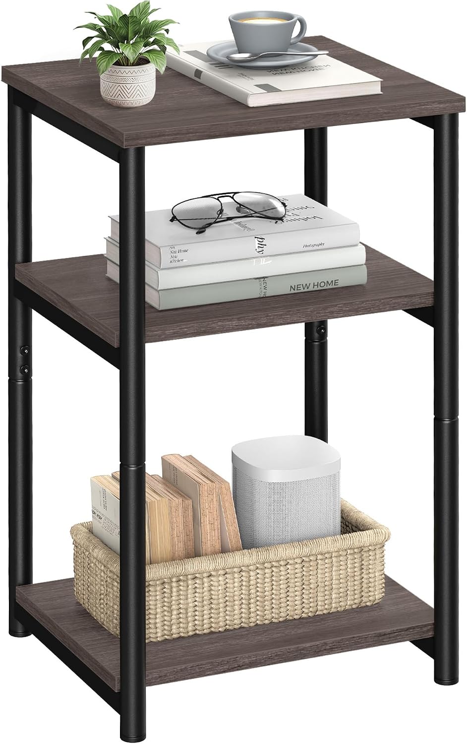 VASAGLE Side Table, Small End Table, Tall Nightstand, Steel Frame