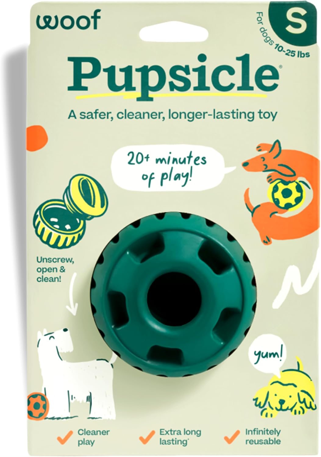 WOOF Pupsicle Interactive Dog Ball Toy for Dogs Large 25-75 lbs - Blue | Long-lasting enrichment toy for medium/large dogs, easy-fill design, low-mess play, made of natural rubber, easy to clean