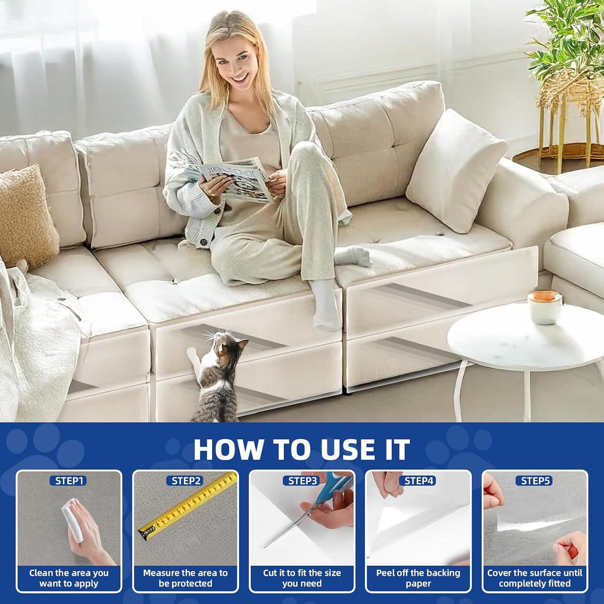 TOOSOFt Anti Cat Scratch Furniture Protector Clear Vinyl 196.9"x16.5"