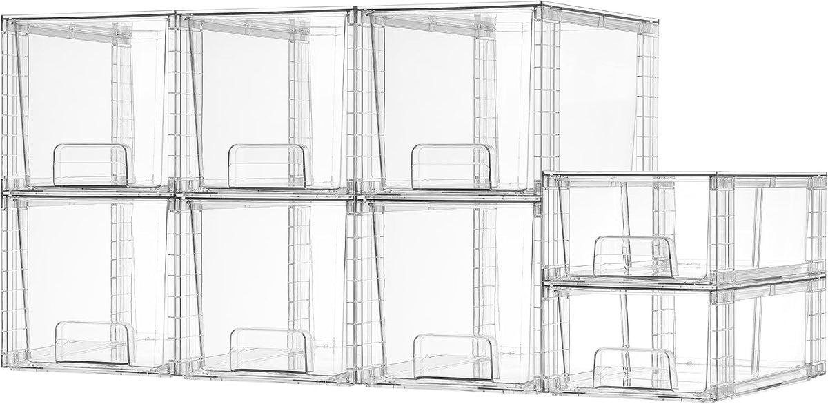 Vtopmart Clear Stackable Storage Drawers, 3 Pack Wide Organizer Set