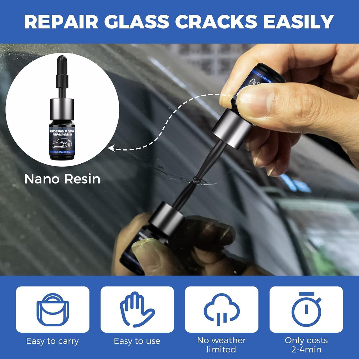 Windshield Chip Repair Kit,Portable Car Glasses Repair kit