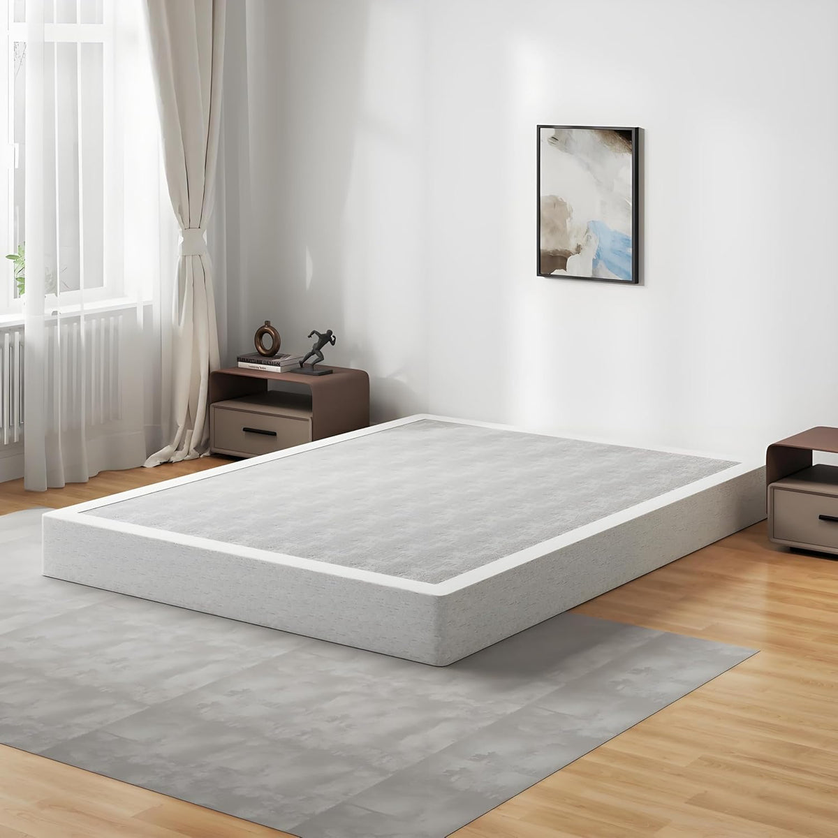 Snaye Queen Size Box Spring Bed Base 9 Inch, 3000lbs Heavy Duty Box Spring Queen Metal Mattress Foundation, Tool-Free Easy Assembly, Noise Free