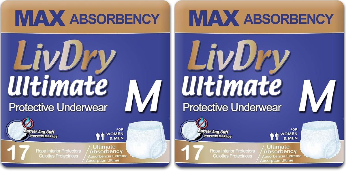 LivDry Ultimate Adult Incontinence Underwear, Max Absorbent Adult Diapers with Leak Protection, Medium, 68-Pack