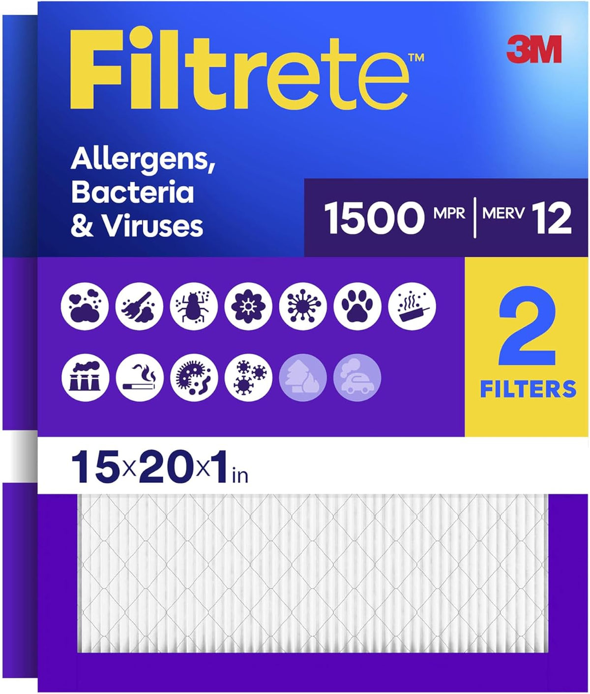 Filtrete 20x30x1 Air Filter, MERV 12, MPR 1500, 2 HVAC Filters