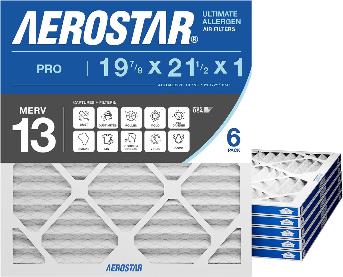 Aerostar Air Filter 20x20x1 MERV 8 AC Filter, HVAC, Furnace Filter, 6 Pack