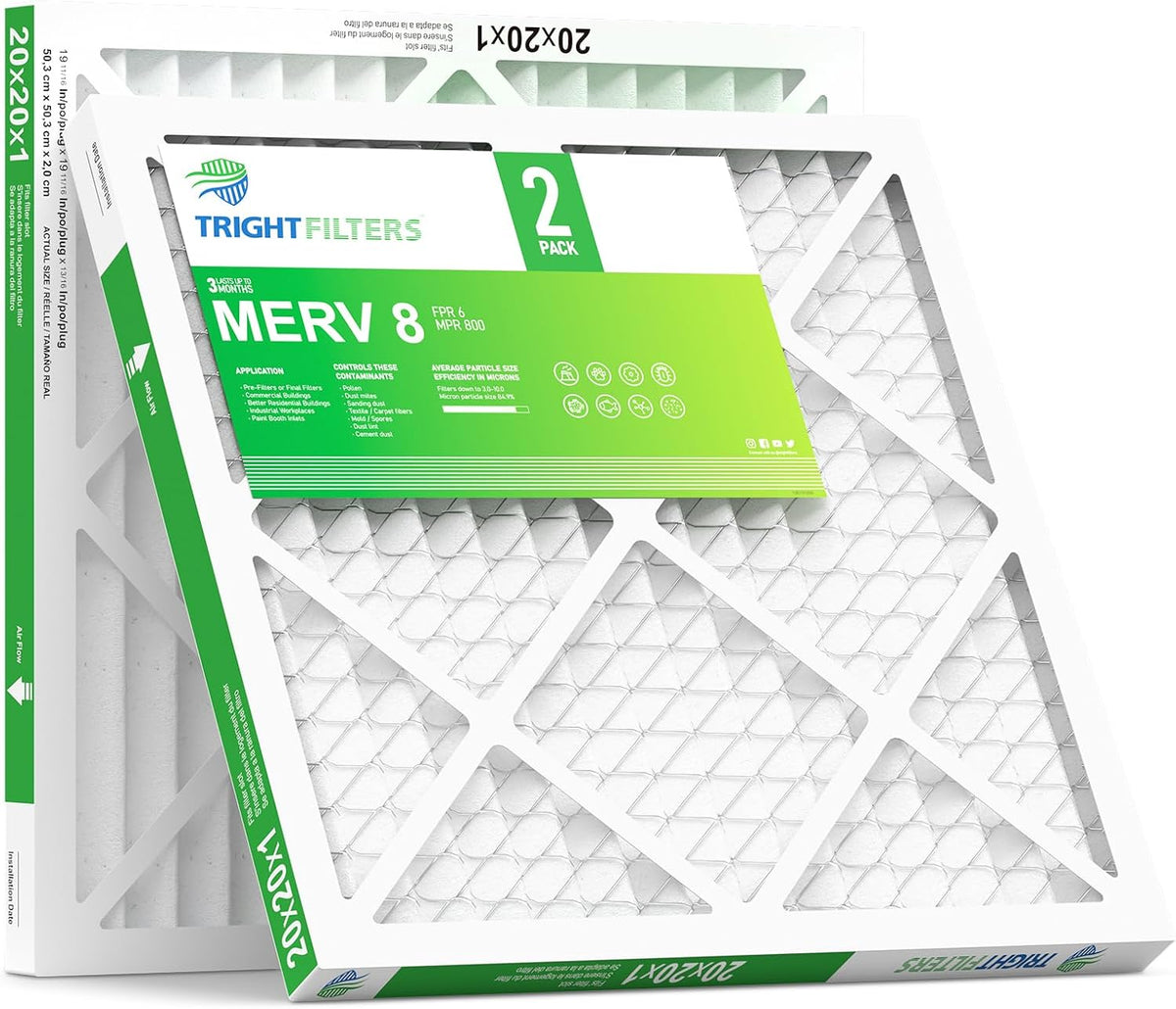 TRIGHTFILTERS 12x12x1 Air Filter 6 Pack, MERV 8 Pleated Home HVAC AC Filter
