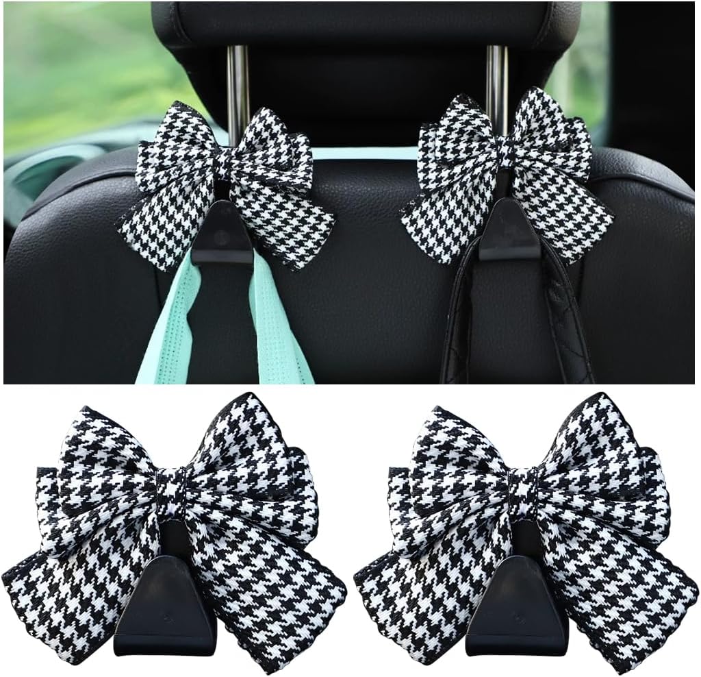 Mandark 2PCS Bow Car Headrest Hooks for Bags, Black Line