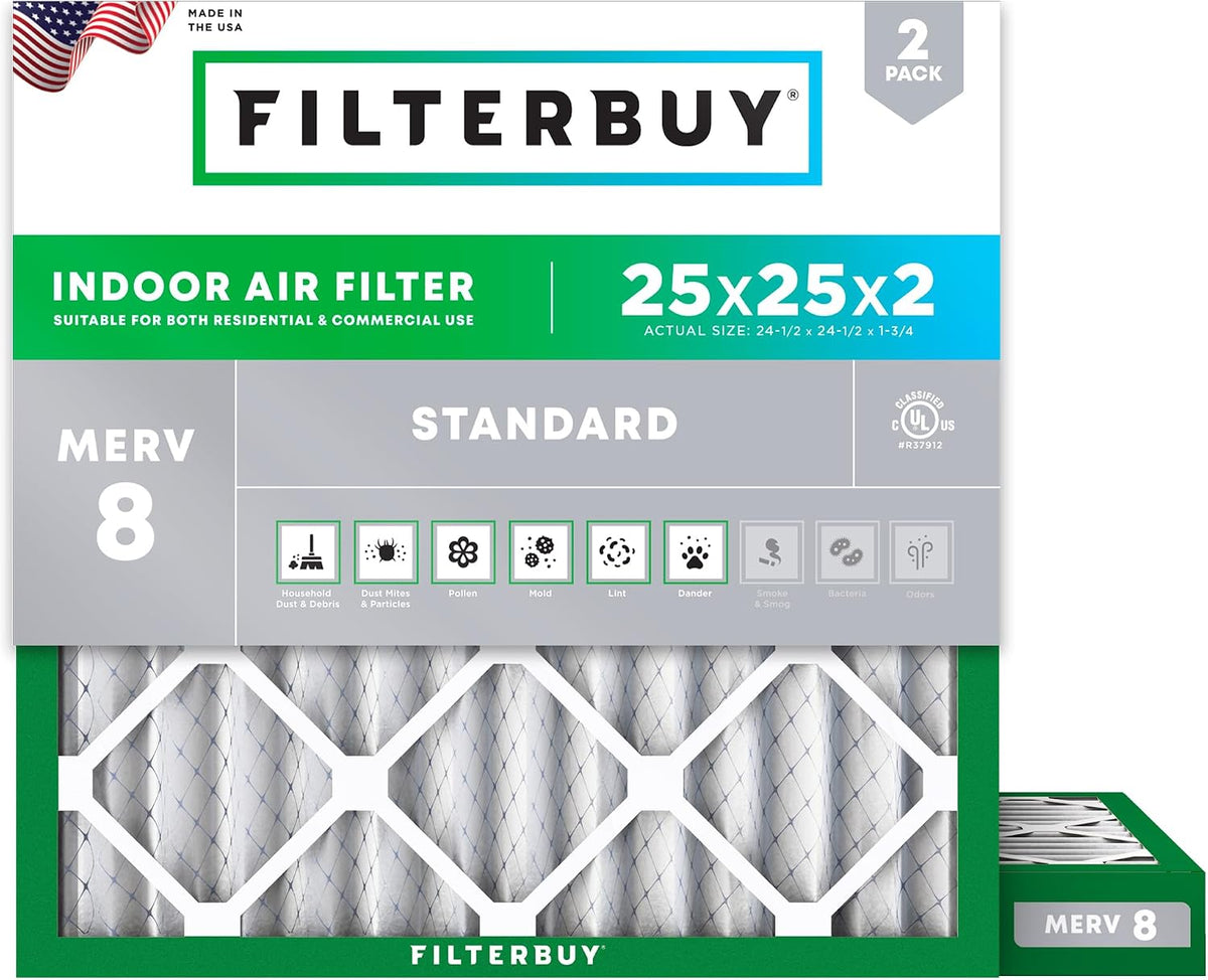 Filterbuy 20x25x4 Air Filter MERV 8 Dust & Allergy Defense (2-Pack)