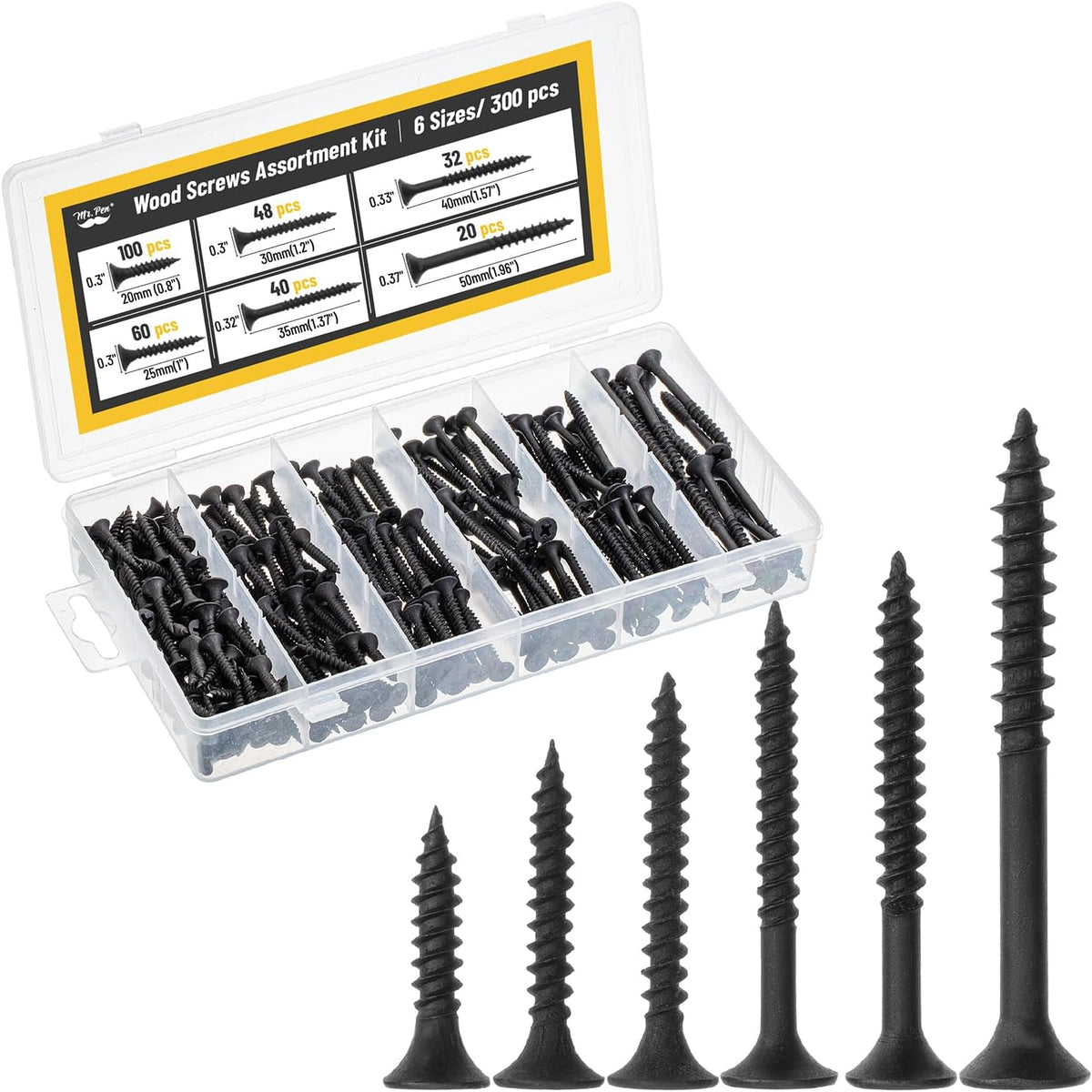 Mr. Pen- Wood Screws Assortment Kit, 152 pcs, Silver, Phillips Flat Head