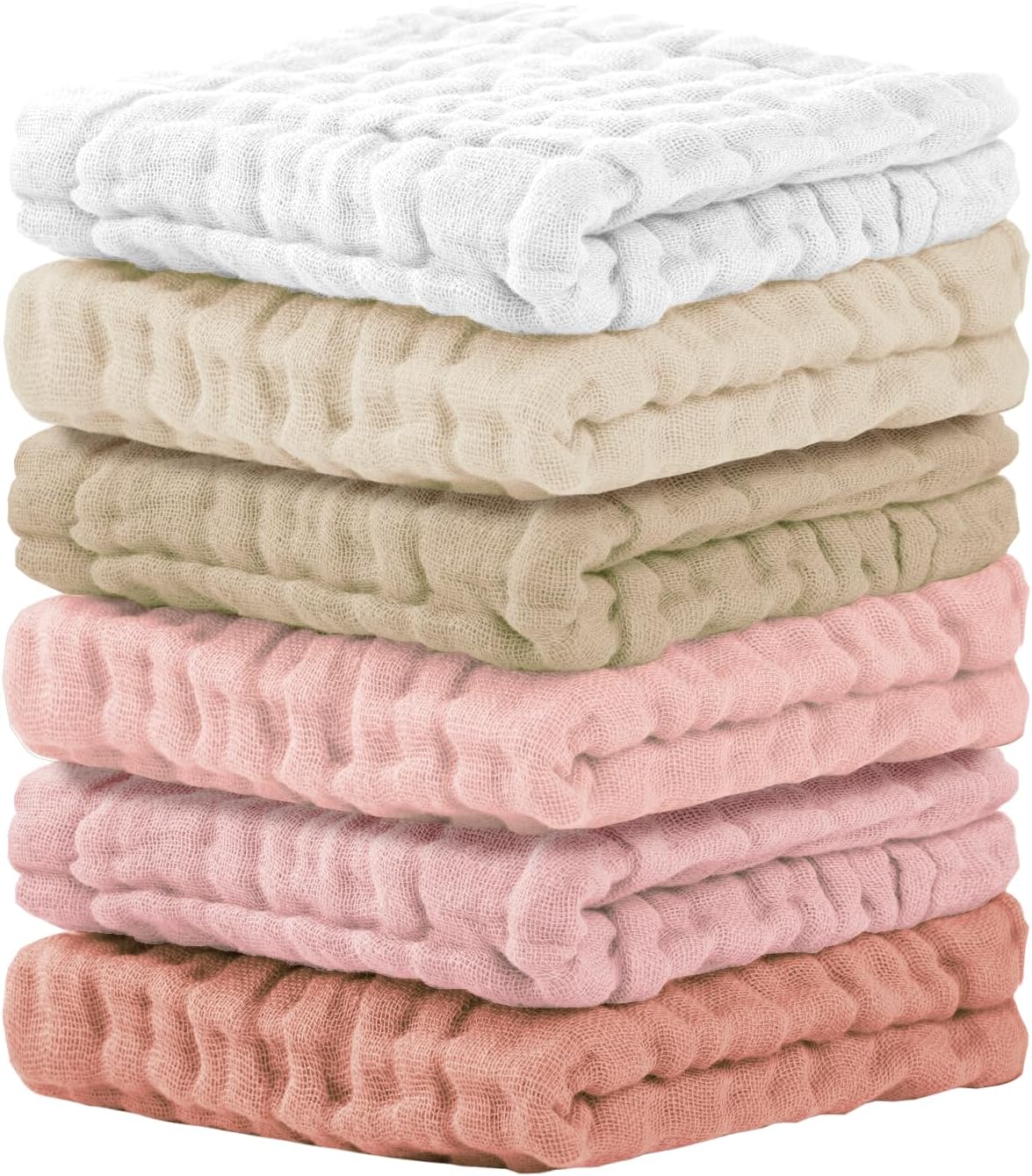 Cuddle Campus 6 Pack Muslin Baby Washcloths, Burp & Wash Cloths for Babies