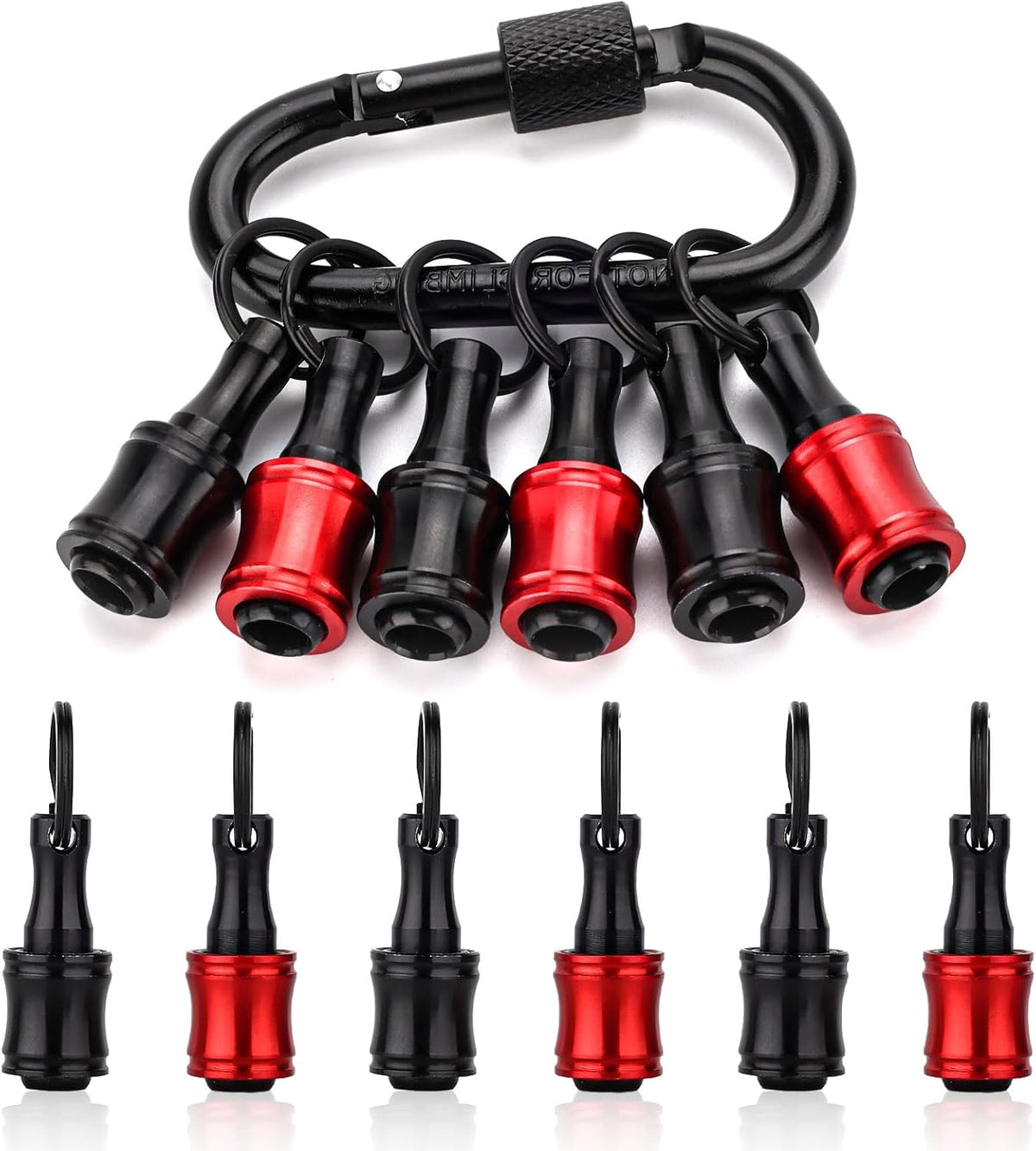 Push to Unlock,Katerk 6pcs 1/4 inch Hex Shank Aluminum Alloy Screwdriver Bit Holder Light-Weight Quick-Change Extension Bar Keychain Drill Screw Adapter Portable,Black Carabiner,Tool Gifts for Men