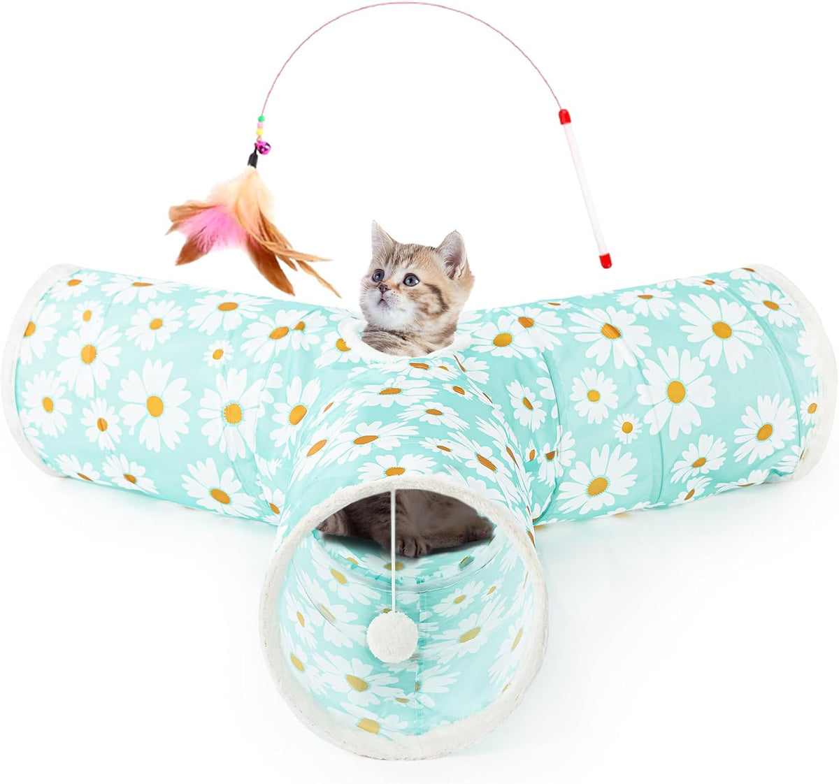 Tempcore Cat Tunnel, 3-Way Collapsible Toy for Indoor Cats, Black & Blue