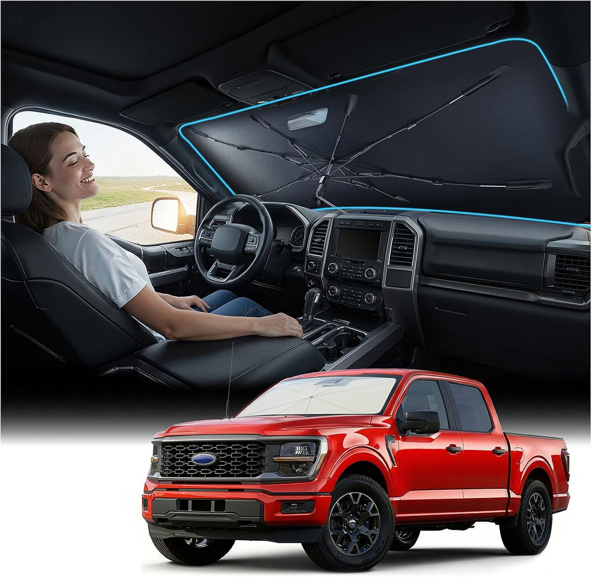 Nmoiss 2026 Windshield Sun Shade Umbrella [Vinyl Coating Heat Shield]