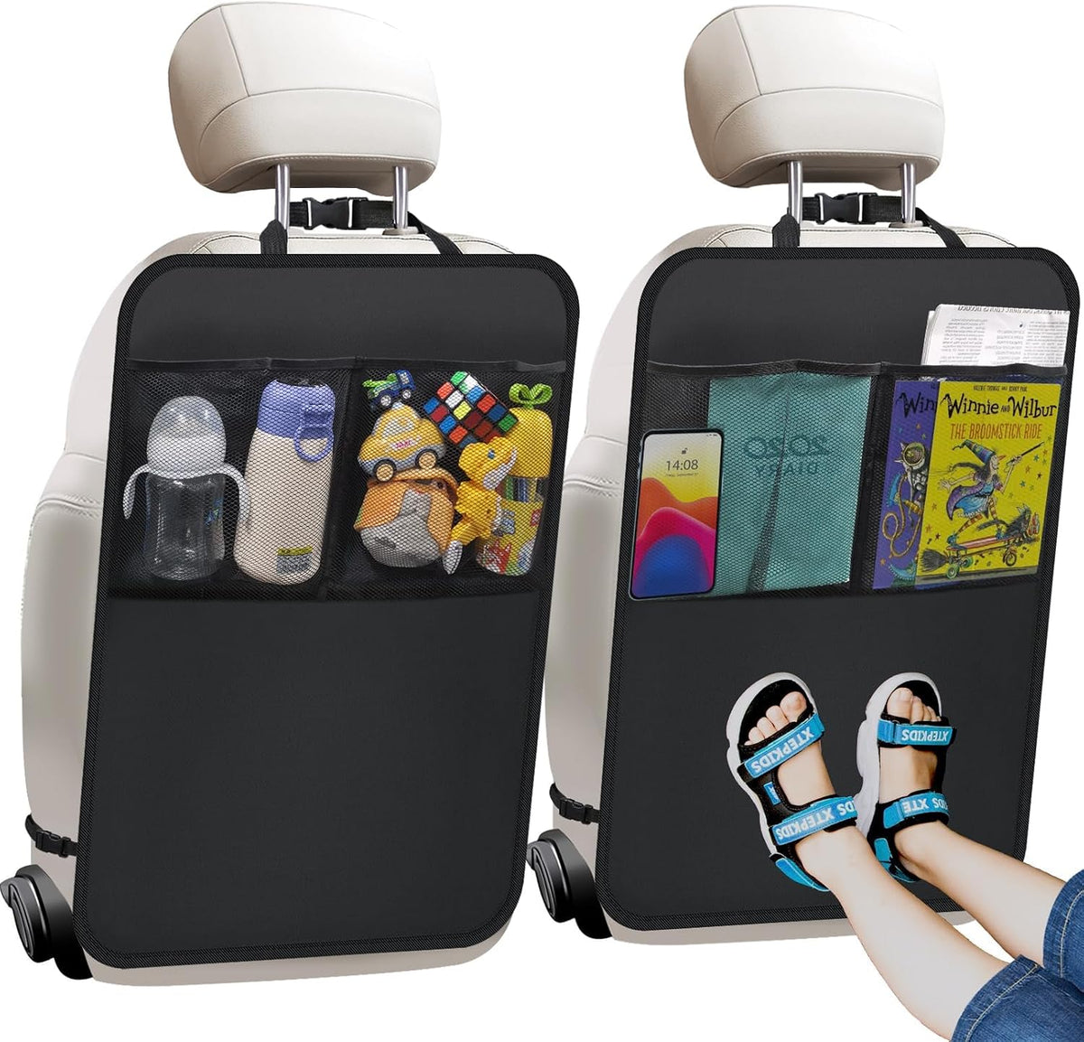 Kick Mats with Organizer -2 Pack Backseat Protector SeatCovers for Your Car, SUV, Minivan or Truck Seats - VehicleBack Seat Kids Safety Accessories -Universal Fit AutomotiveInterior Protectors