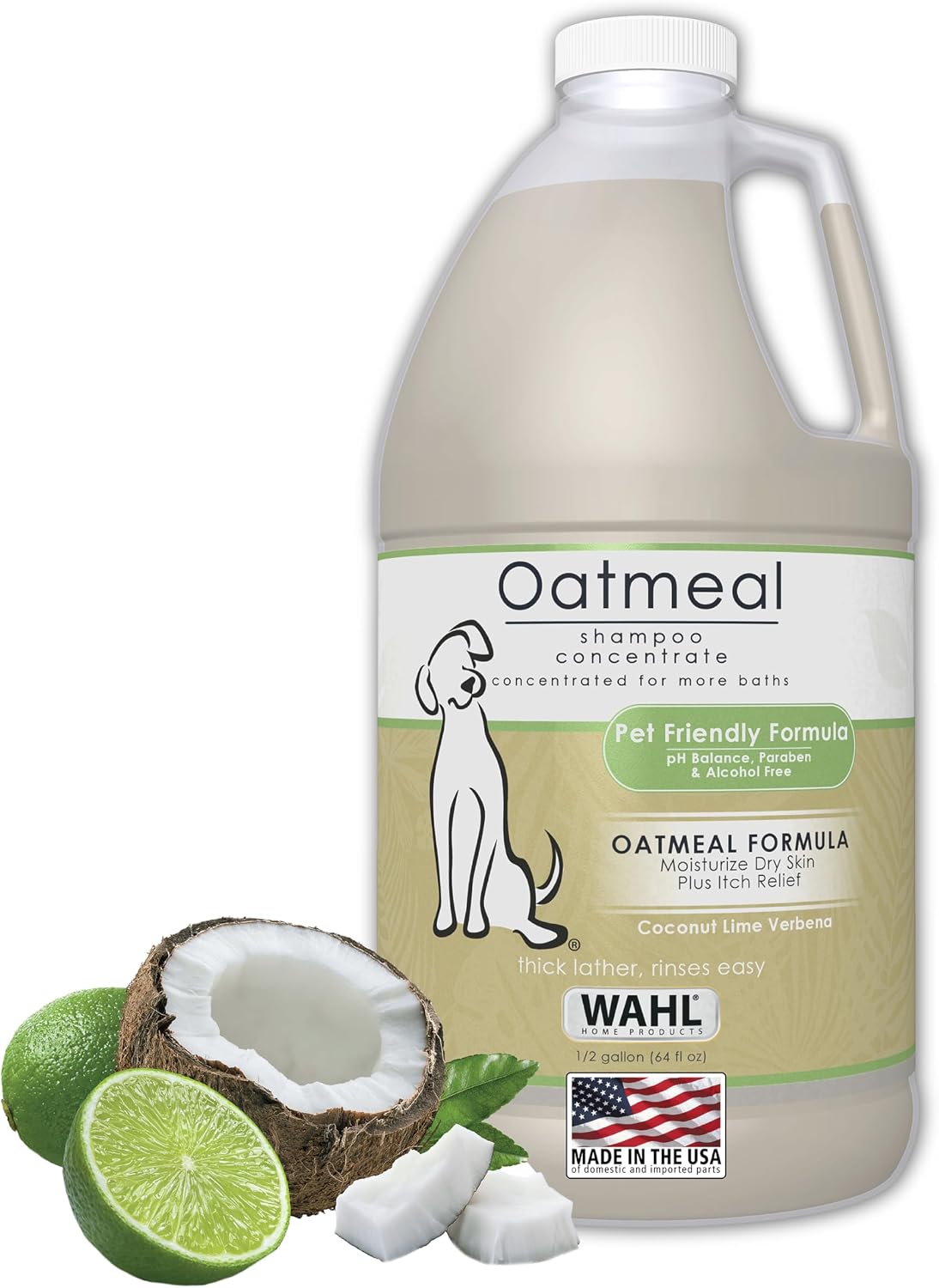 Wahl USA Dry Skin & Itch Relief Pet Shampoo for Dogs – Oatmeal Formula with Coconut Lime Verbena Scent & Pet Friendly Formula, 24 Oz - Model 820004A | Oatmeal Formula Moisturizes Skin & Provides Itch Relief For Sensitive Skin Dogs, Pet Friendly Formula - 