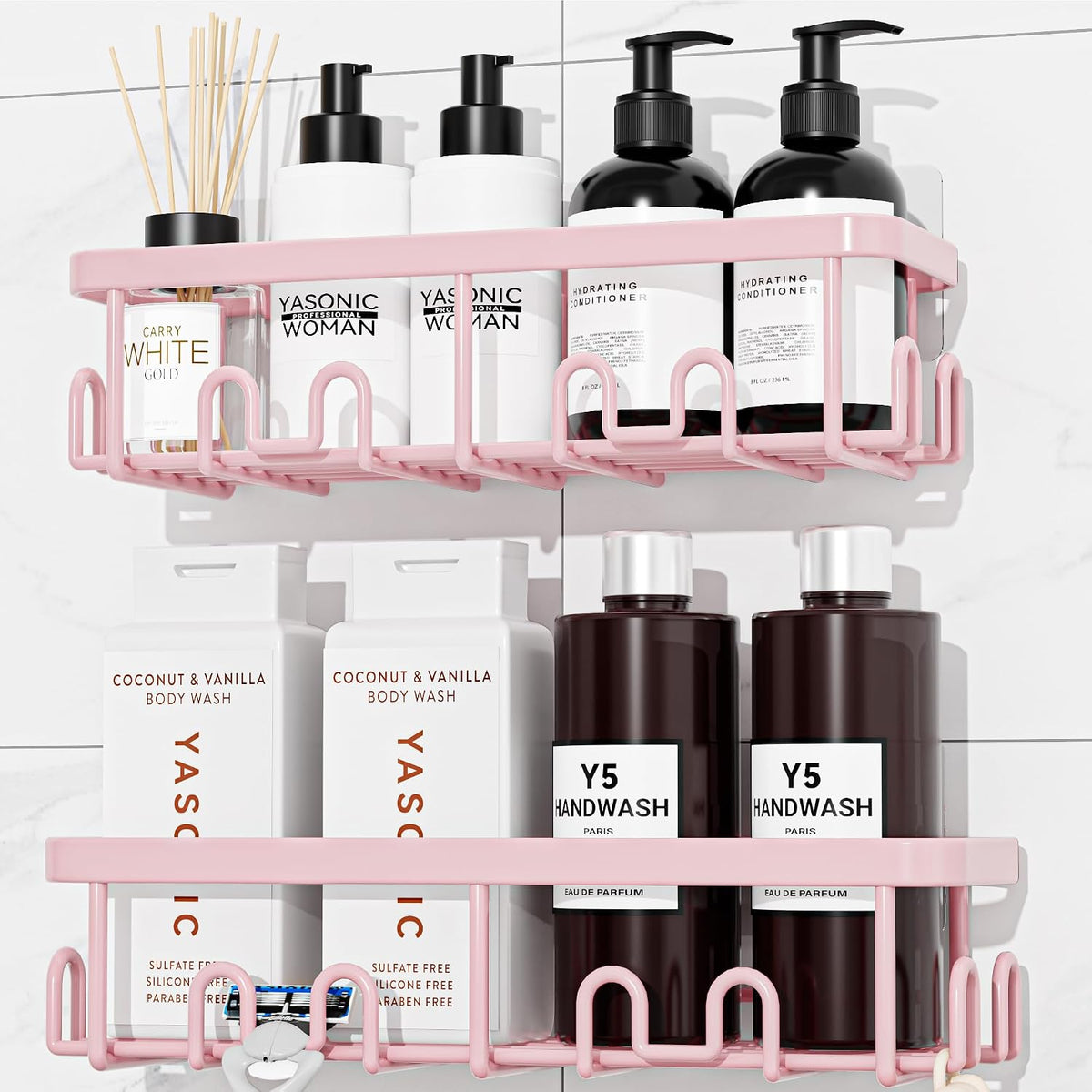 YASONIC Shower Caddy Adhesive, Rustproof Shower Organizer, Wall Shower Rack