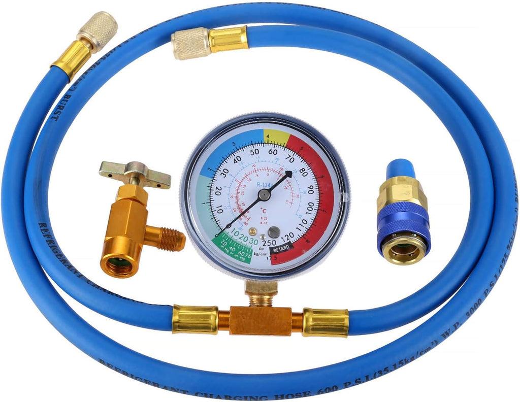 R134a Recharge Hose with Gauge, 51'' AC Refrigerant Recharging Hose Kit