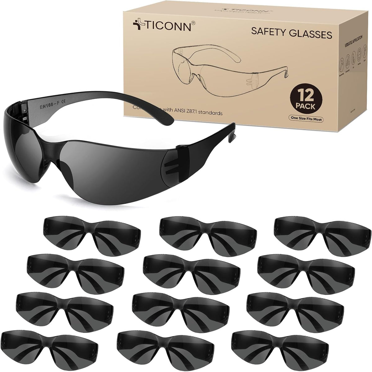 TICONN Clear Safety Glasses for Men & Women, ANSI Z87.1 Safety Goggles