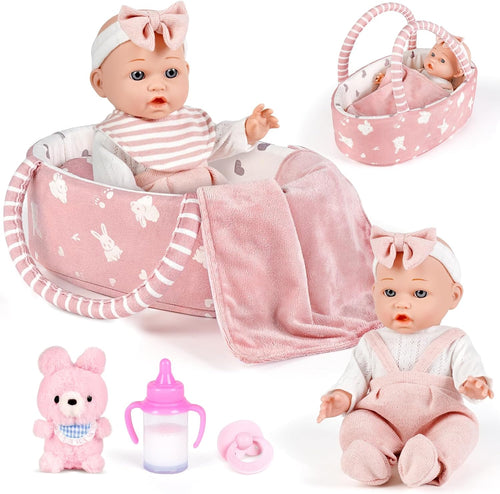 Dreamon Baby Doll Set 12" Baby Doll with Feeding & Caring Accessories, Pink