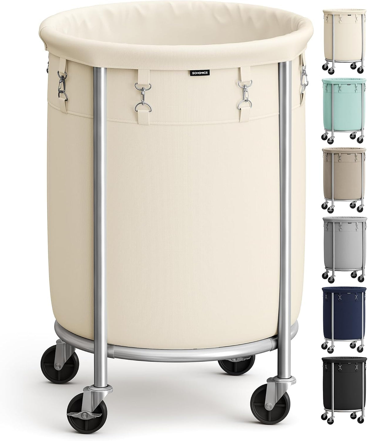 SONGMICS Laundry Basket with Wheels,190L, Steel Frame, Removable Bag